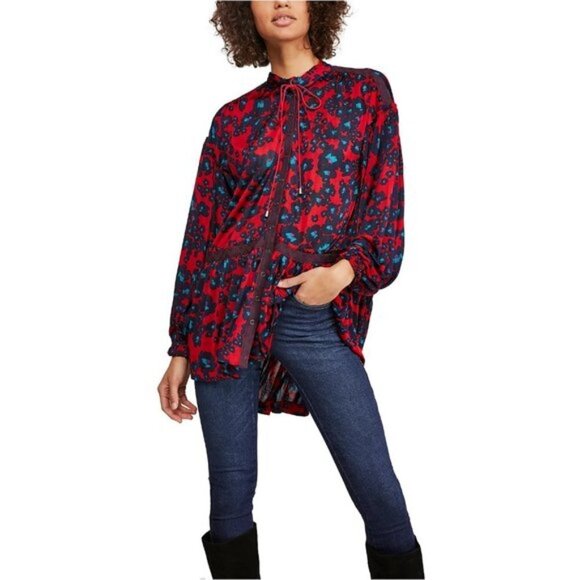 NWT Free People merlot floral print tunic blouse, S - Picture 4 of 7